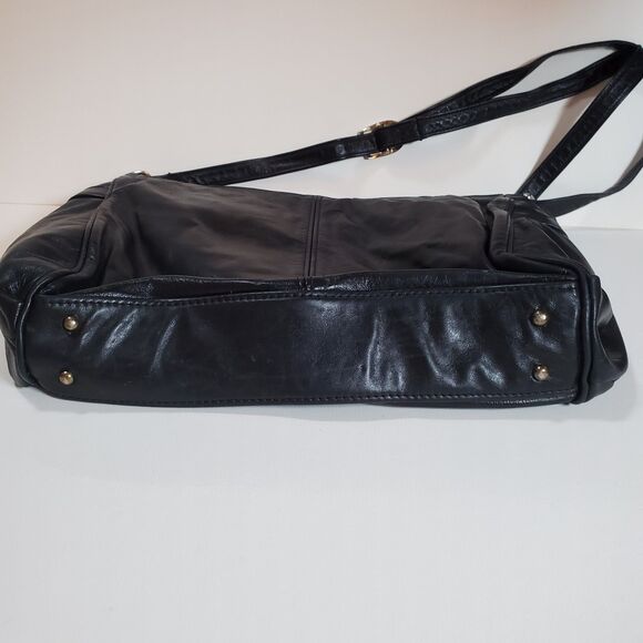 Vintage SAS Women Bag Black Leather 14" X 9" Adjustable Shoulder Crossbody Strap - Picture 3 of 14
